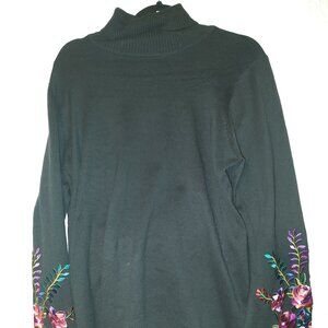 WOMEN'S XL "LINEA BY LOUIS DELL'OLIO" BLACK SWEATER W/CHIC EMBROIDERED SLEEVES